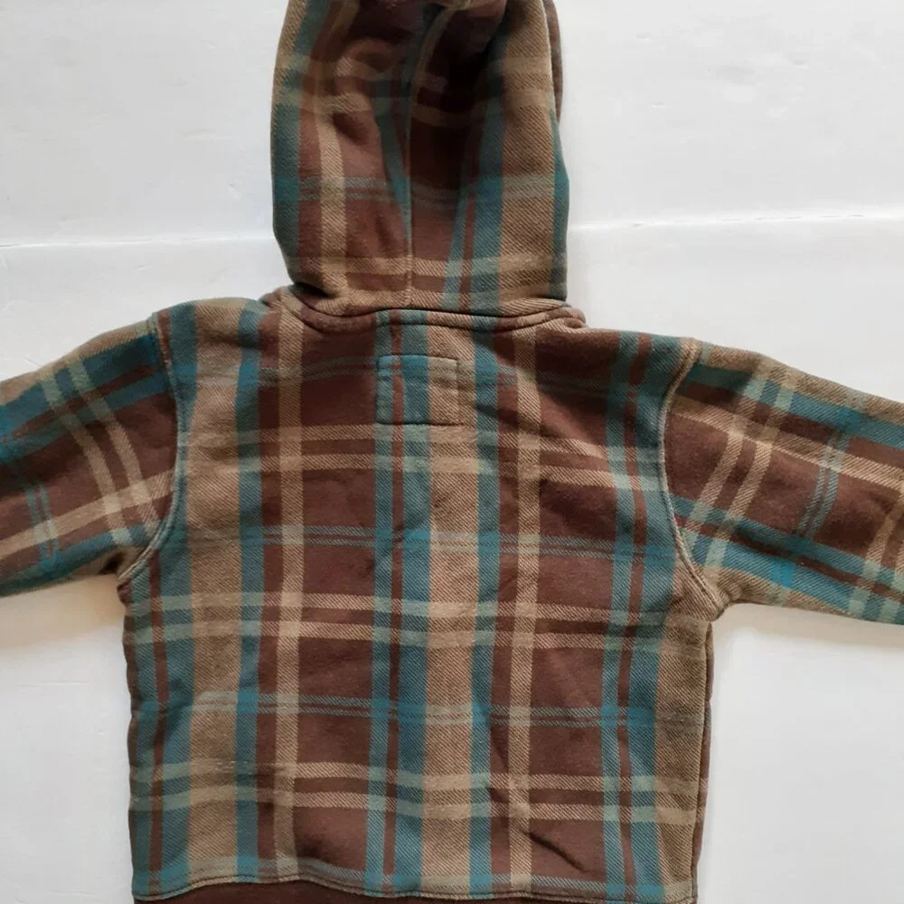 Oshkosh Boys Jacket Sweatshirt Hoodie Brown Blue Plaid Fleece Zip 3T